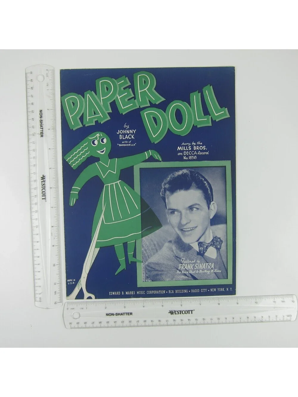 Sheet Music Paper Doll Frank Sinatra Johnny Black Vintage 1943